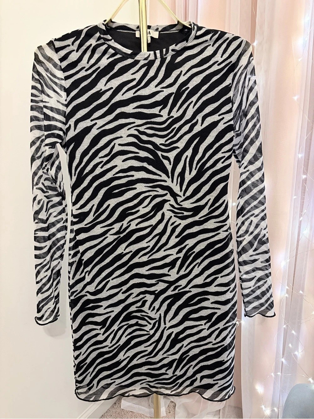 Zebra Print Long Sleeve Mini Dress